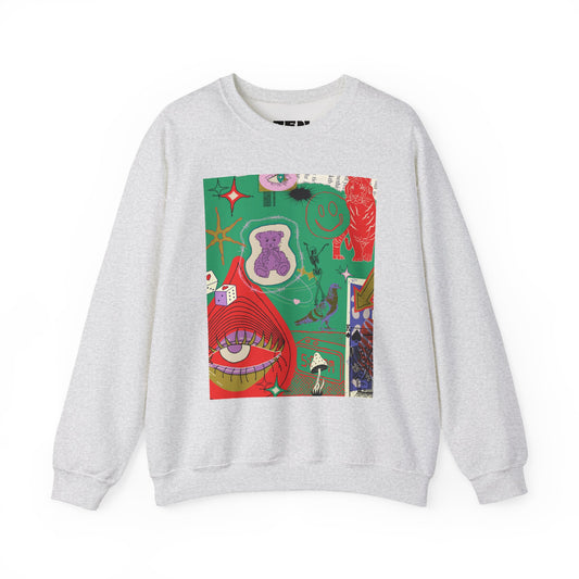 Vibrant Artwork Crewneck Sweatshirt - Cozy Unisex Gift, Trendy Streetwear, Spring Fashion, Unique Graphic Tee, Art-Inspired Apparel