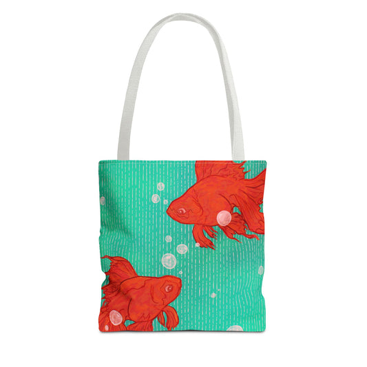 Colorful Goldfish Pattern Tote Bag, Beach Bag, Grocery Tote, Stylish Handbag, Fun Nature Inspired Gift, Aqua Fish Design