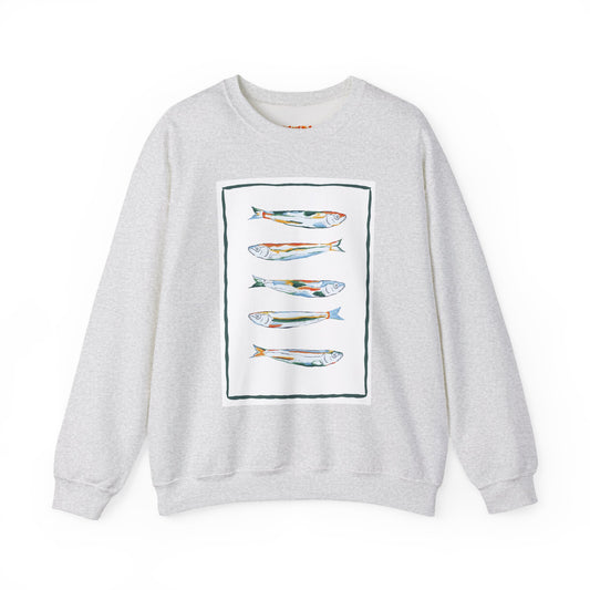 Row of Funky Fish Design Crewneck Sweatshirt - Cozy Unisex Apparel, Perfect for Fishing Lovers, Gift for Nature Enthusiasts, Casual Wear, Artsy Crewnecks, Quirky Fish, Fun Art, Comfy Sweatshirts
