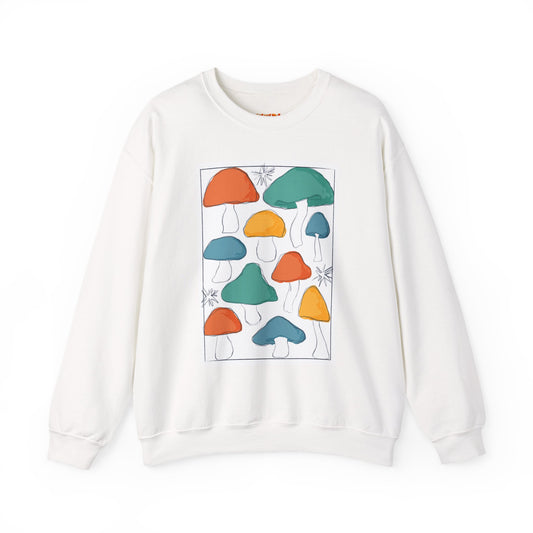 Mushroom Design Crewneck Sweatshirt - Cozy Casual Wear for Nature Lovers, Gift for Friends, Fall Fashion, Eco-Friendly Apparel
