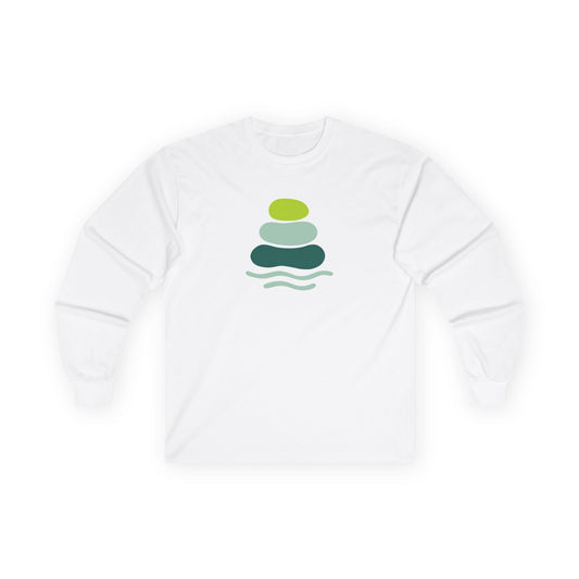 Serene Stacked Stones Long Sleeve Tee, Unisex Long Sleeve Shirt, Relaxation Tee, Gift for Yoga Lovers, Mindfulness Apparel