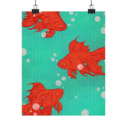 Vibrant Goldfish Poster, Colorful Wall Art, Fish Decor, Ocean Theme Home Decor, Aquatic Nursery Art, Unique Gift for Animal Lovers