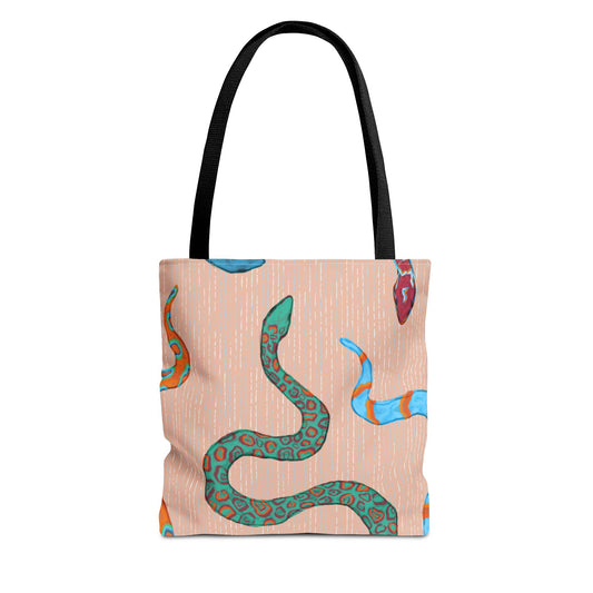 Snake Print Tote Bag, Eco-Friendly Shopping Bag, Trendy Beach Carryall, Boho Style Gift, Unique Art Tote, Grocery Tote Bag