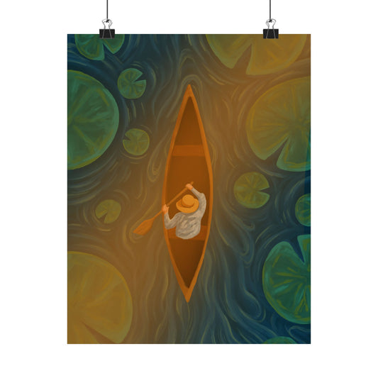 Serene Canoe Adventure Poster, Art Print, Wall Decor, Gift for Nature Lovers, Home Aesthetic, Motivational Artwork
