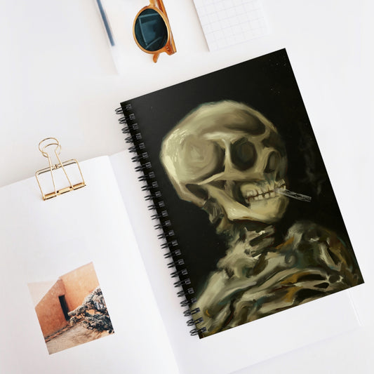 Skeleton Art Spiral Notebook - Ruled Lines, Journal for Artists, Unique Gift for Halloween, Creative Writing, Skulls & Bones Decor | Reimagined Van Gogh Skeleton with Burning Cigarette, Abstract Modern Twist