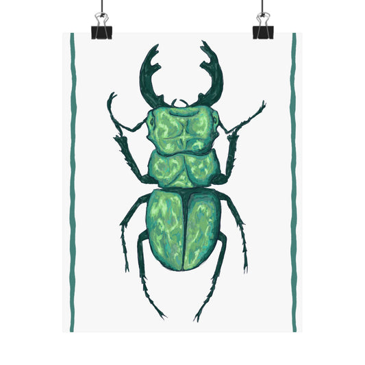 Matte Insect Wall Art, Botanical Poster, Nature Decor, Green Beetle Print, Eco-Friendly Home Decor, Gift for Nature Lovers