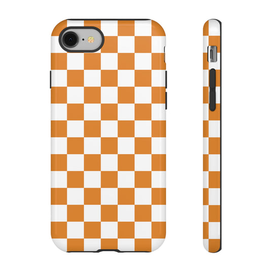 Orange Checkerboard Phone Case, Stylish Tough Cases for Protection, Gift for Friends, Trendy Cell Phone Accessories, Statement Tech Gear