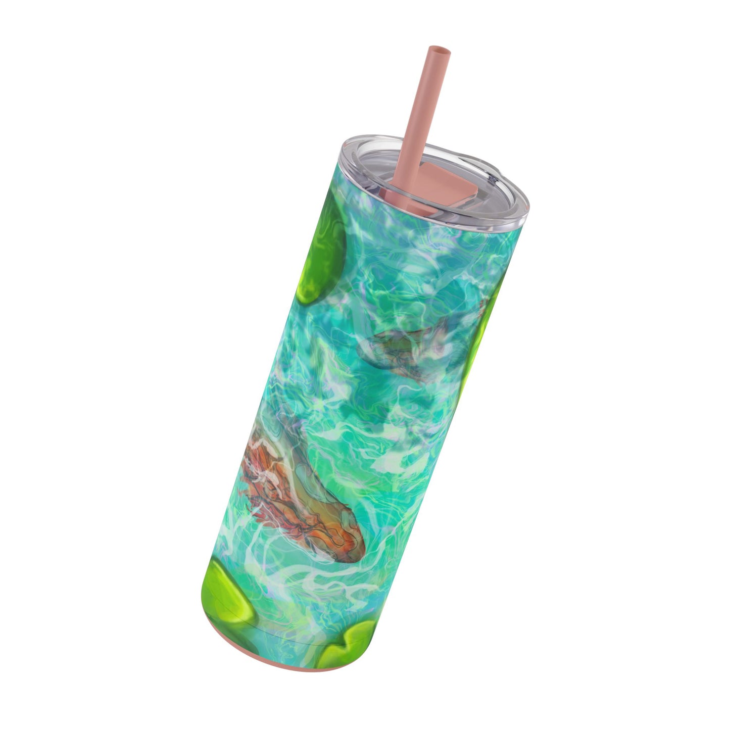 Skinny Tumbler with Abstract Water Design, Eco-Friendly Drinkware, Cool Gift for Her, Summer Vibes, Home & Office Decor, Lily Pads, Fish Pond