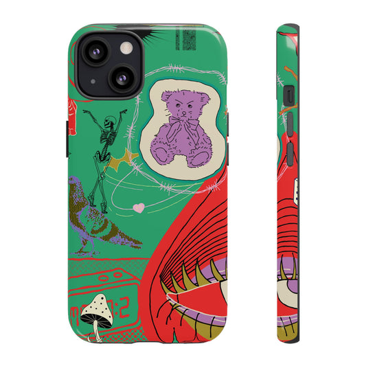 Vibrant Phone Case, Phone Cover, Cute Teddy Bear Design, Unique Gift for Teens, Retro Style, Cool Accessories. Eclectic Phone Case