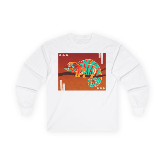 Colorful Chameleon Long Sleeve Tee, Vibrant Tee for Nature Lovers, Unique Graphic Shirt, Gift for Animal Enthusiasts, Casual Wear