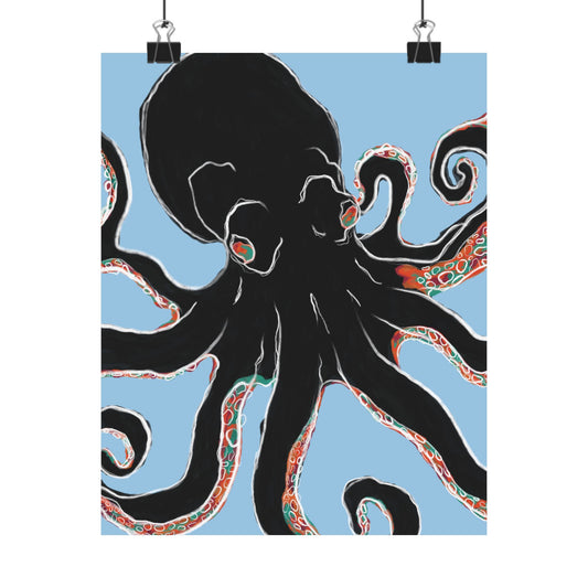 Octopus Art Matte Vertical Posters, Nautical Wall Decor, Coastal Home Art, Ocean Lover Gift, Unique Bathroom Decor