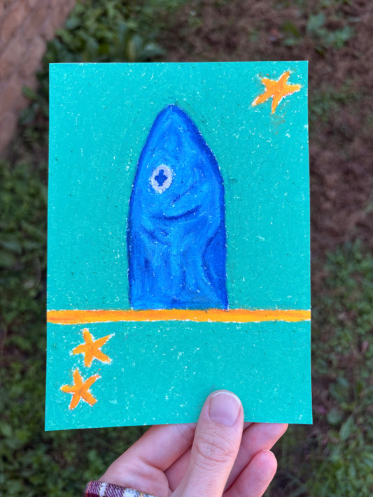 “Blue Stargazer” — Original 5x7 Oil Pastel Artwork