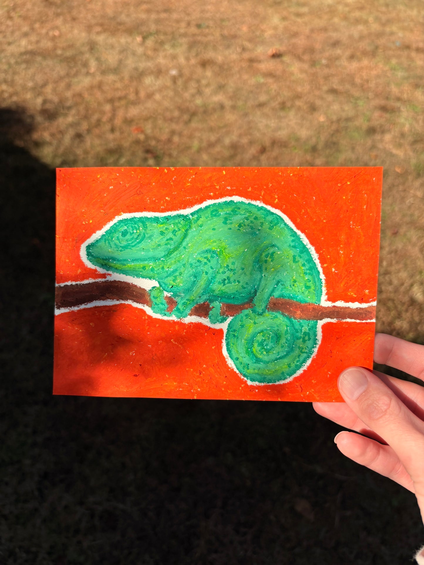 “Verdant Glow” — Original 5x7 Oil Pastel Artwork