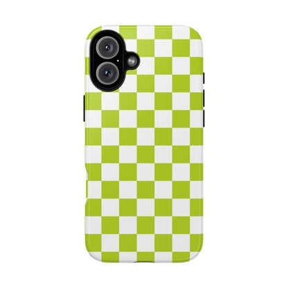 Lively Checker Pattern Phone Case | Tough Cases, Green Checkered Design, Unique Cell Phone Cover, Trendy Accessory, Gift Idea