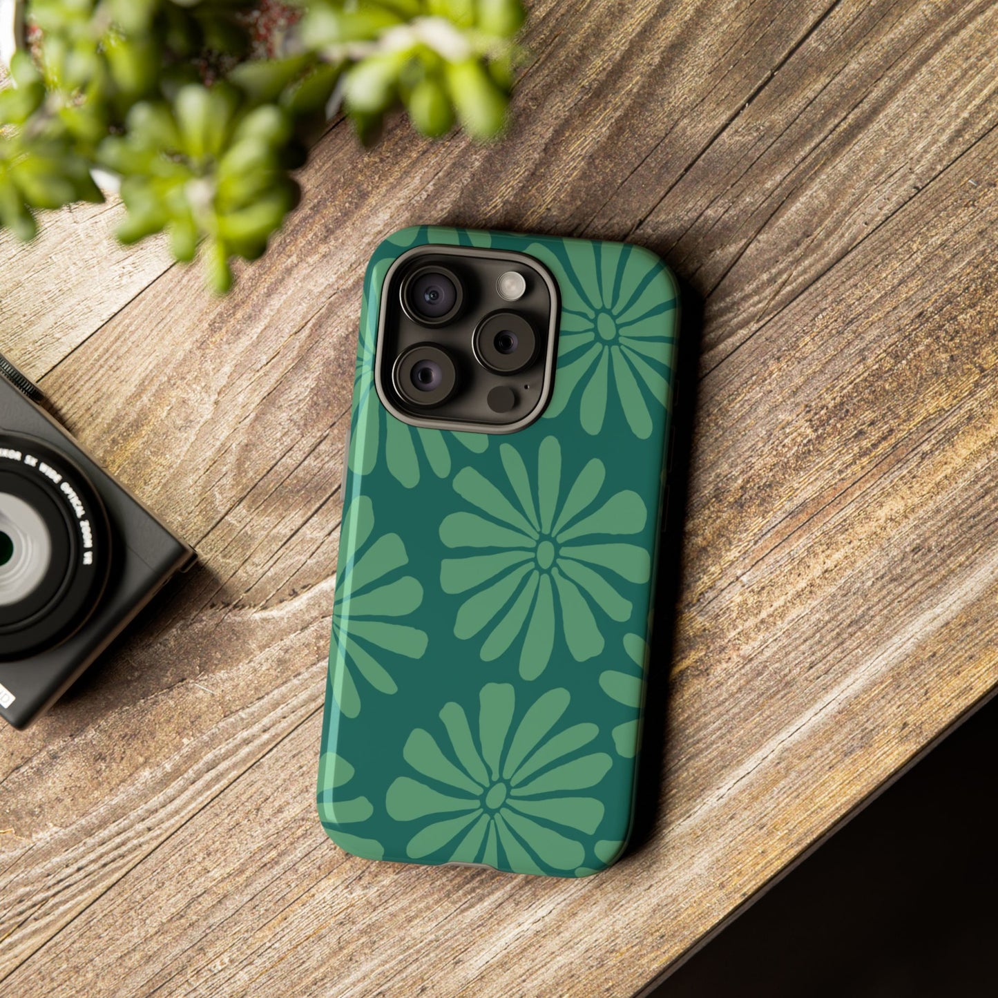 Stylish iPhone Case, Floral Phone Cover, Tough Phone Cases, Green Daisy Design, Unique Gift for Her, Spring Accessories