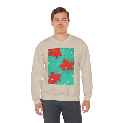 Colorful Fish Graphic Crewneck Sweatshirt, Cozy Unisex Sweater, Fun Graphic Top, Ideal Gift for Fish Lovers, Casual Everyday Wear, Comfy Goldfish Crewneck