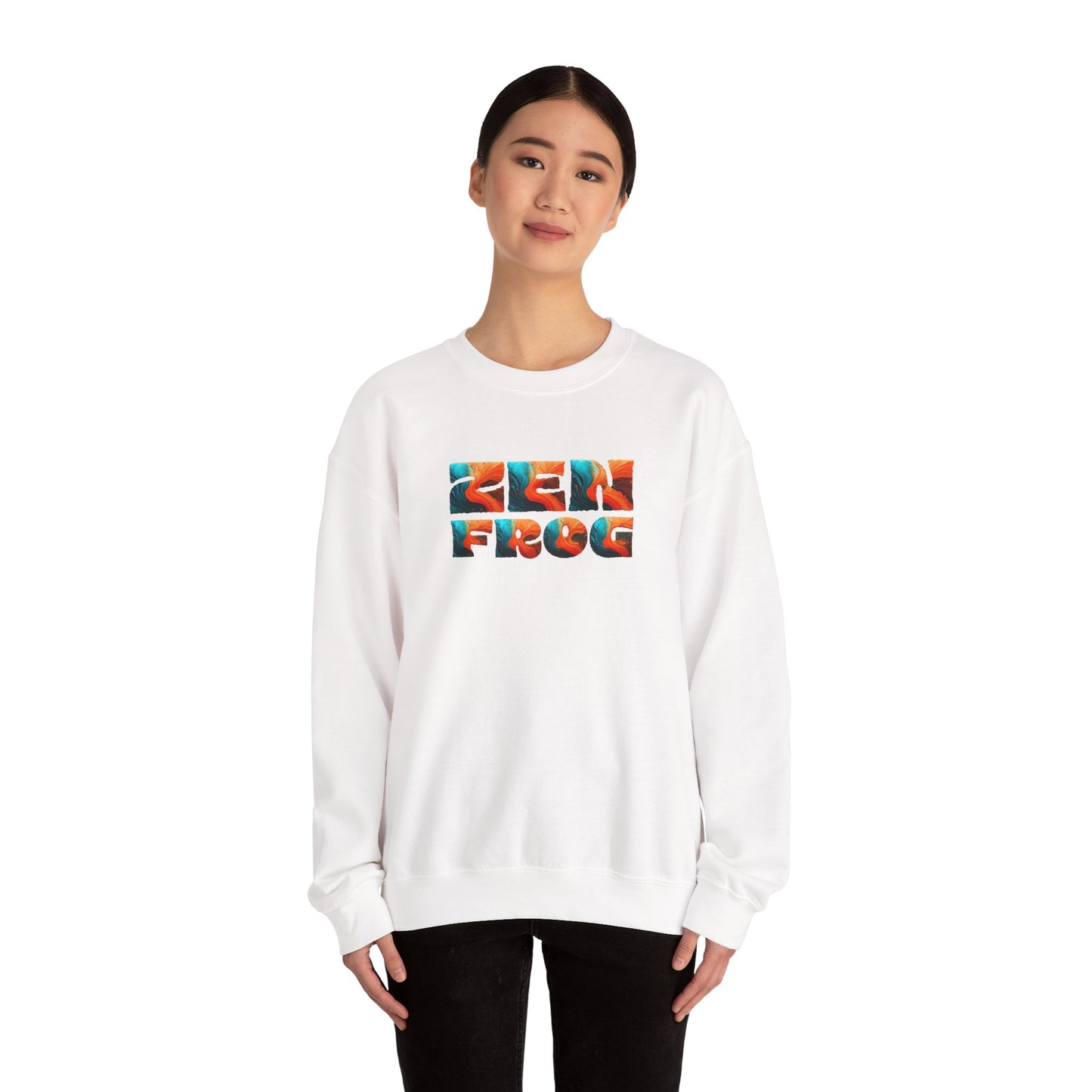 Zen Frog Crewneck Sweatshirt, Cozy Unisex Sweatshirt, Relaxed Fit Fashion, Perfect Gift for Friends, Everyday Style, Casual Wear, Simple Moon Design, Gift for Him, Gift for Her