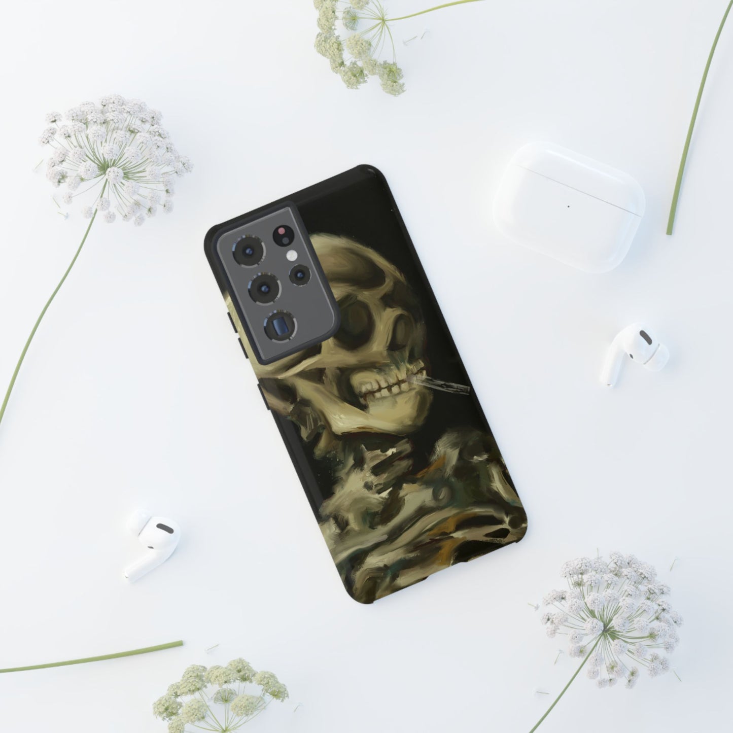 Skull Phone Case - Tough Cases, Macabre Style, Unique Accessories, Perfect for Halloween, Gothic Decor, Edgy Gift Idea | Van Gogh Reimagined, Abstract Twist on  Van Gogh's Skeleton with Burning Cigarette