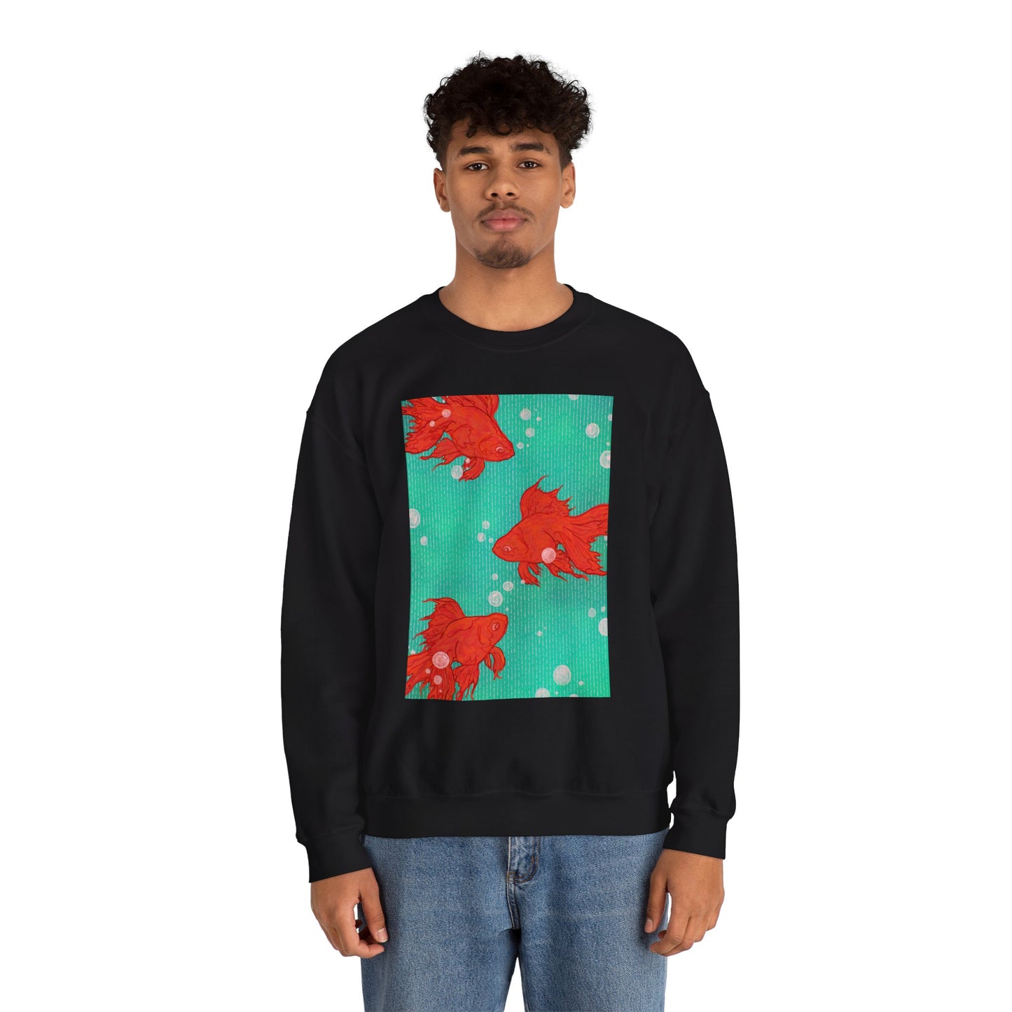Colorful Fish Graphic Crewneck Sweatshirt, Cozy Unisex Sweater, Fun Graphic Top, Ideal Gift for Fish Lovers, Casual Everyday Wear, Comfy Goldfish Crewneck