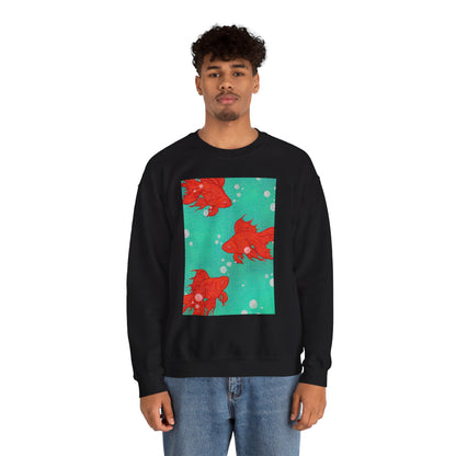 Colorful Fish Graphic Crewneck Sweatshirt, Cozy Unisex Sweater, Fun Graphic Top, Ideal Gift for Fish Lovers, Casual Everyday Wear, Comfy Goldfish Crewneck