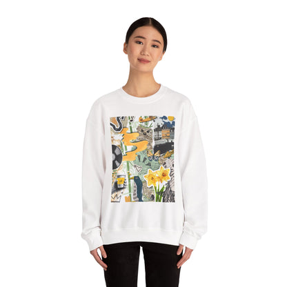 Vibrant Art Sweatshirt for Creatives, Cozy Fall Layering, Gift for Artists, Unique Graphic Pullovers, Casual Everyday Wear, Abstract, Vintage, Collage, Crewneck, Cool Hoodies