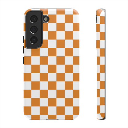 Orange Checkerboard Phone Case, Stylish Tough Cases for Protection, Gift for Friends, Trendy Cell Phone Accessories, Statement Tech Gear