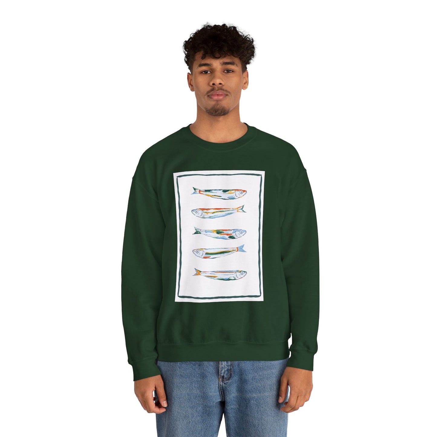 Row of Funky Fish Design Crewneck Sweatshirt - Cozy Unisex Apparel, Perfect for Fishing Lovers, Gift for Nature Enthusiasts, Casual Wear, Artsy Crewnecks, Quirky Fish, Fun Art, Comfy Sweatshirts