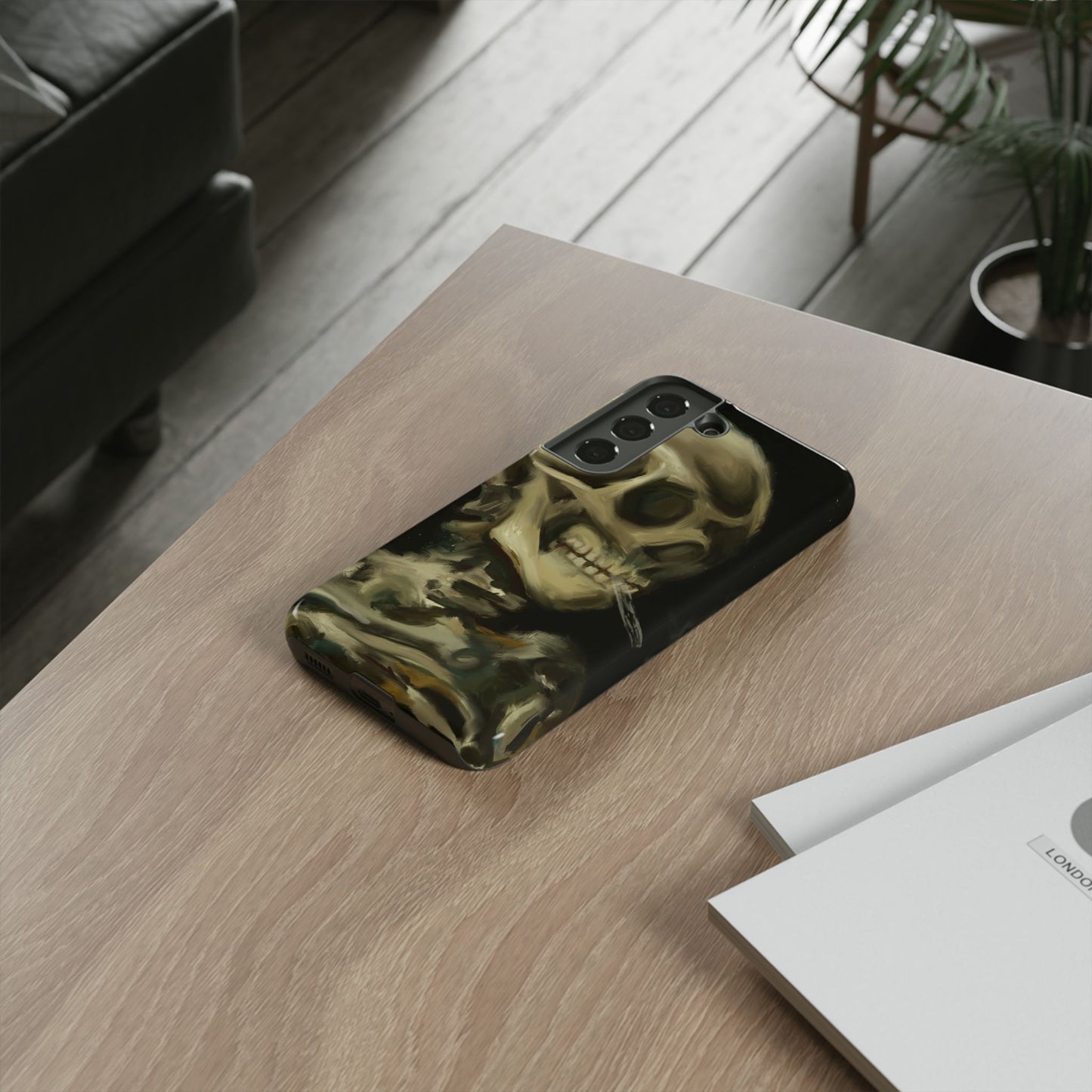 Skull Phone Case - Tough Cases, Macabre Style, Unique Accessories, Perfect for Halloween, Gothic Decor, Edgy Gift Idea | Van Gogh Reimagined, Abstract Twist on  Van Gogh's Skeleton with Burning Cigarette