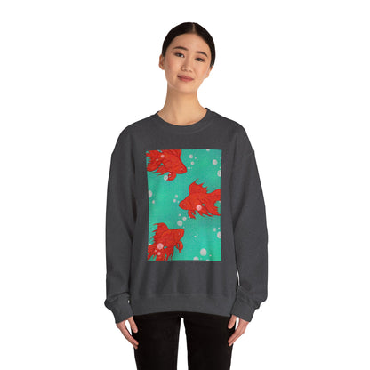 Colorful Fish Graphic Crewneck Sweatshirt, Cozy Unisex Sweater, Fun Graphic Top, Ideal Gift for Fish Lovers, Casual Everyday Wear, Comfy Goldfish Crewneck