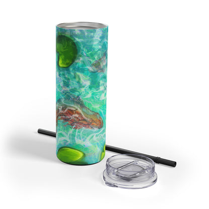 Skinny Tumbler with Abstract Water Design, Eco-Friendly Drinkware, Cool Gift for Her, Summer Vibes, Home & Office Decor, Lily Pads, Fish Pond