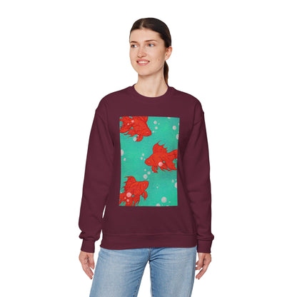 Colorful Fish Graphic Crewneck Sweatshirt, Cozy Unisex Sweater, Fun Graphic Top, Ideal Gift for Fish Lovers, Casual Everyday Wear, Comfy Goldfish Crewneck