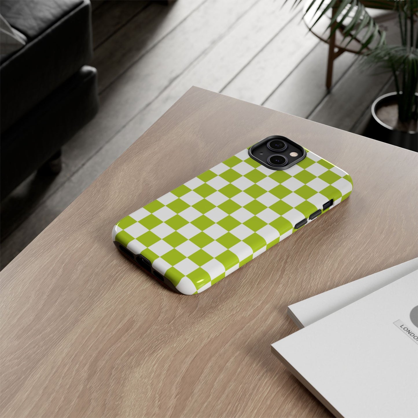 Lively Checker Pattern Phone Case | Tough Cases, Green Checkered Design, Unique Cell Phone Cover, Trendy Accessory, Gift Idea
