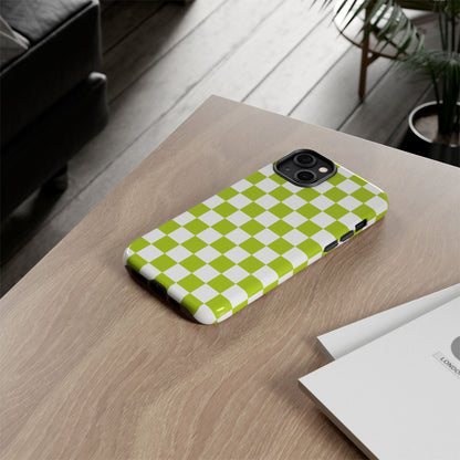Lively Checker Pattern Phone Case | Tough Cases, Green Checkered Design, Unique Cell Phone Cover, Trendy Accessory, Gift Idea