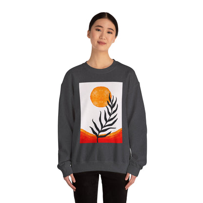 Bohemian Sun & Leaf Crewneck Sweatshirt, Cozy Unisex Sweatshirt, Nature-Inspired Apparel, Fall Fashion, Gift for Nature Lovers