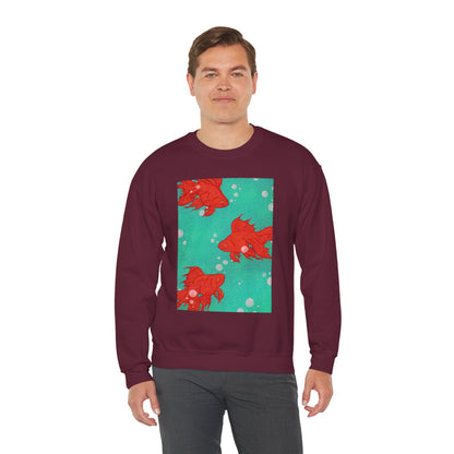 Colorful Fish Graphic Crewneck Sweatshirt, Cozy Unisex Sweater, Fun Graphic Top, Ideal Gift for Fish Lovers, Casual Everyday Wear, Comfy Goldfish Crewneck