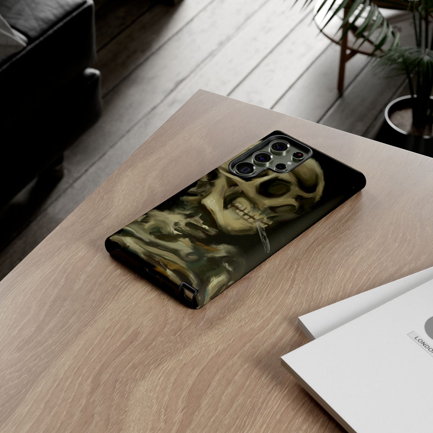 Skull Phone Case - Tough Cases, Macabre Style, Unique Accessories, Perfect for Halloween, Gothic Decor, Edgy Gift Idea | Van Gogh Reimagined, Abstract Twist on  Van Gogh's Skeleton with Burning Cigarette