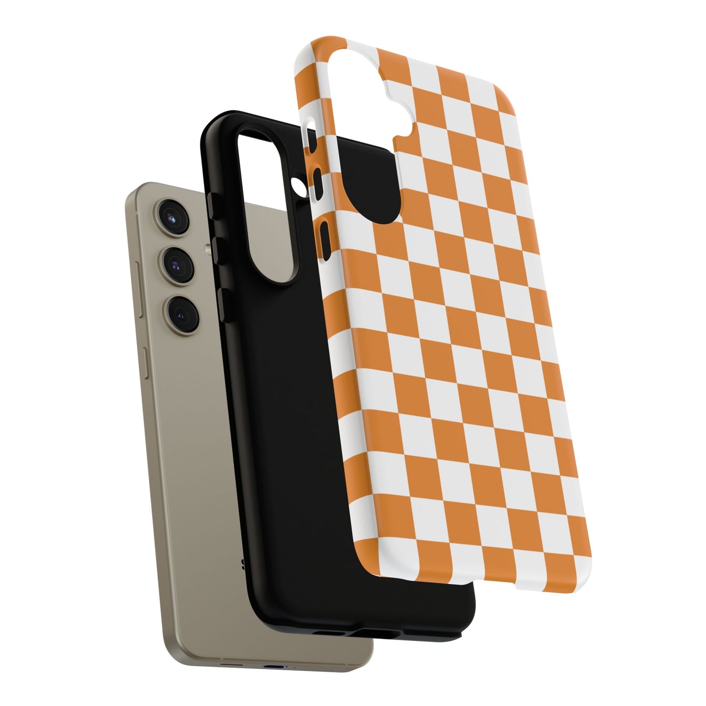 Orange Checkerboard Phone Case, Stylish Tough Cases for Protection, Gift for Friends, Trendy Cell Phone Accessories, Statement Tech Gear