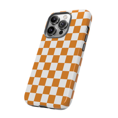 Orange Checkerboard Phone Case, Stylish Tough Cases for Protection, Gift for Friends, Trendy Cell Phone Accessories, Statement Tech Gear