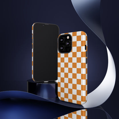 Orange Checkerboard Phone Case, Stylish Tough Cases for Protection, Gift for Friends, Trendy Cell Phone Accessories, Statement Tech Gear