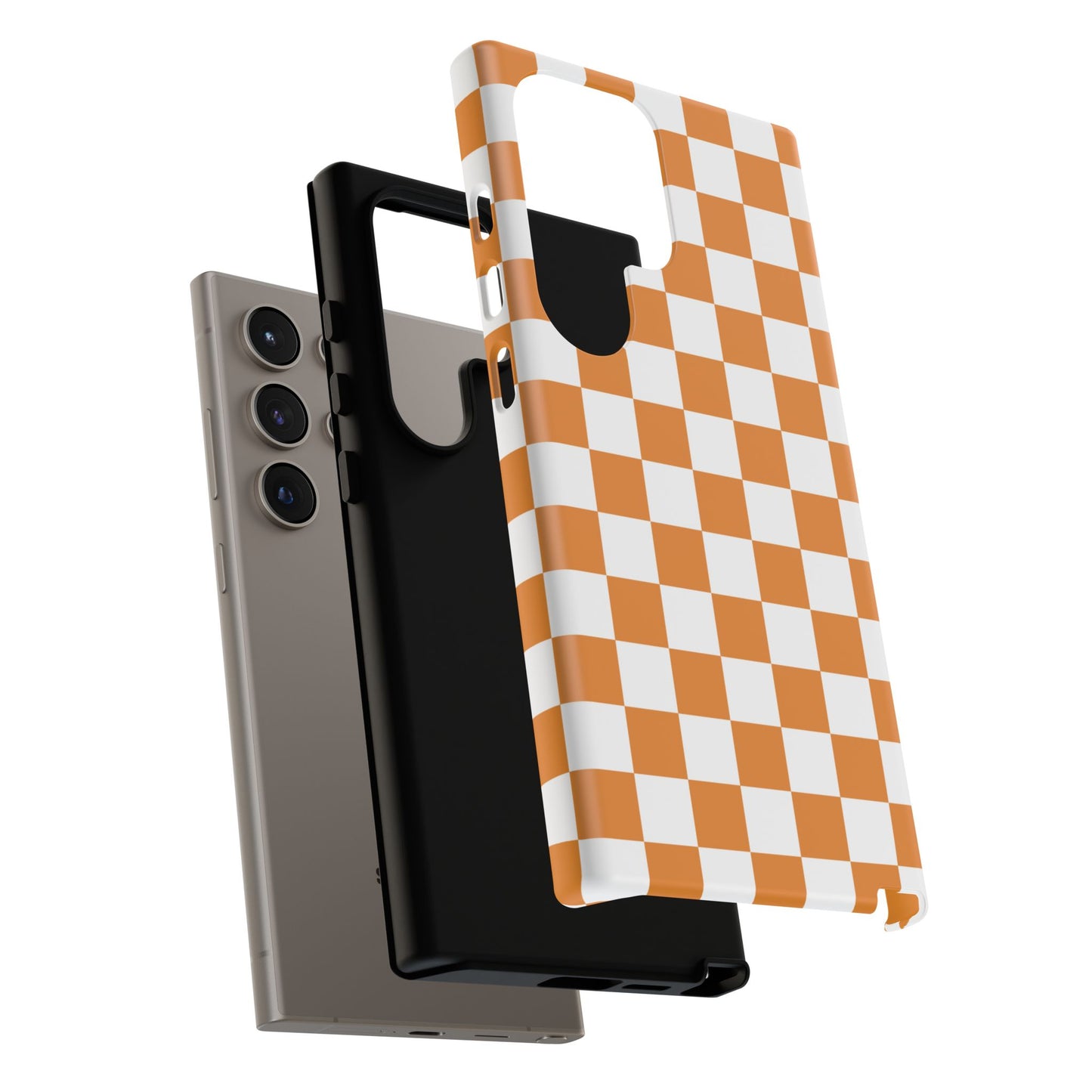 Orange Checkerboard Phone Case, Stylish Tough Cases for Protection, Gift for Friends, Trendy Cell Phone Accessories, Statement Tech Gear