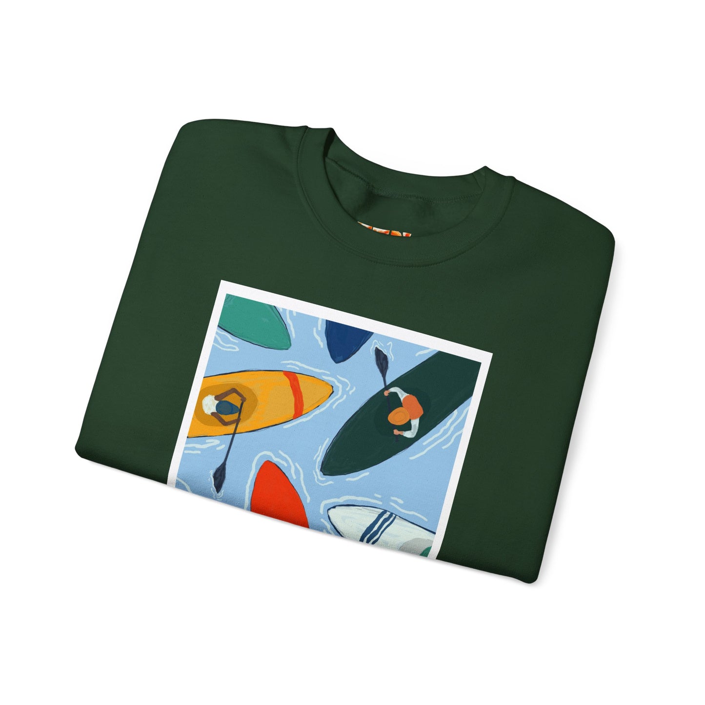 Colorful Kayak Print Crewneck Sweatshirt, Cozy Unisex Pullover, Perfect for Outdoor Lovers, Kayaking Gift, Summer Vibes, Artsy Crewneck, Comfy Pullover, Funky, Quirky Art