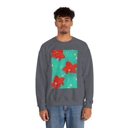 Colorful Fish Graphic Crewneck Sweatshirt, Cozy Unisex Sweater, Fun Graphic Top, Ideal Gift for Fish Lovers, Casual Everyday Wear, Comfy Goldfish Crewneck