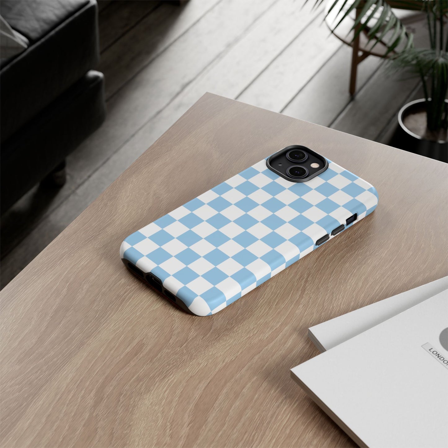 Blue Checkered Phone Case, Tough Phone Cover, Stylish Mobile Protector, Unique Gift for Him/Her, Trendy Accessories for Holidays