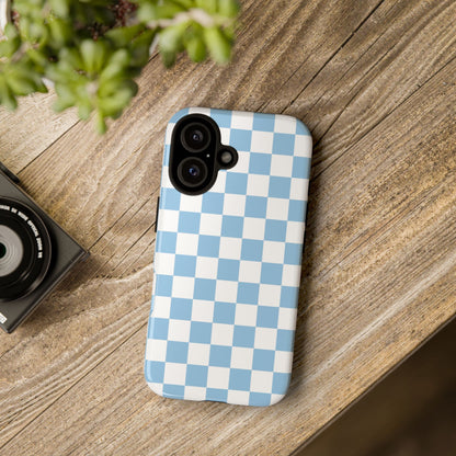 Blue Checkered Phone Case, Tough Phone Cover, Stylish Mobile Protector, Unique Gift for Him/Her, Trendy Accessories for Holidays