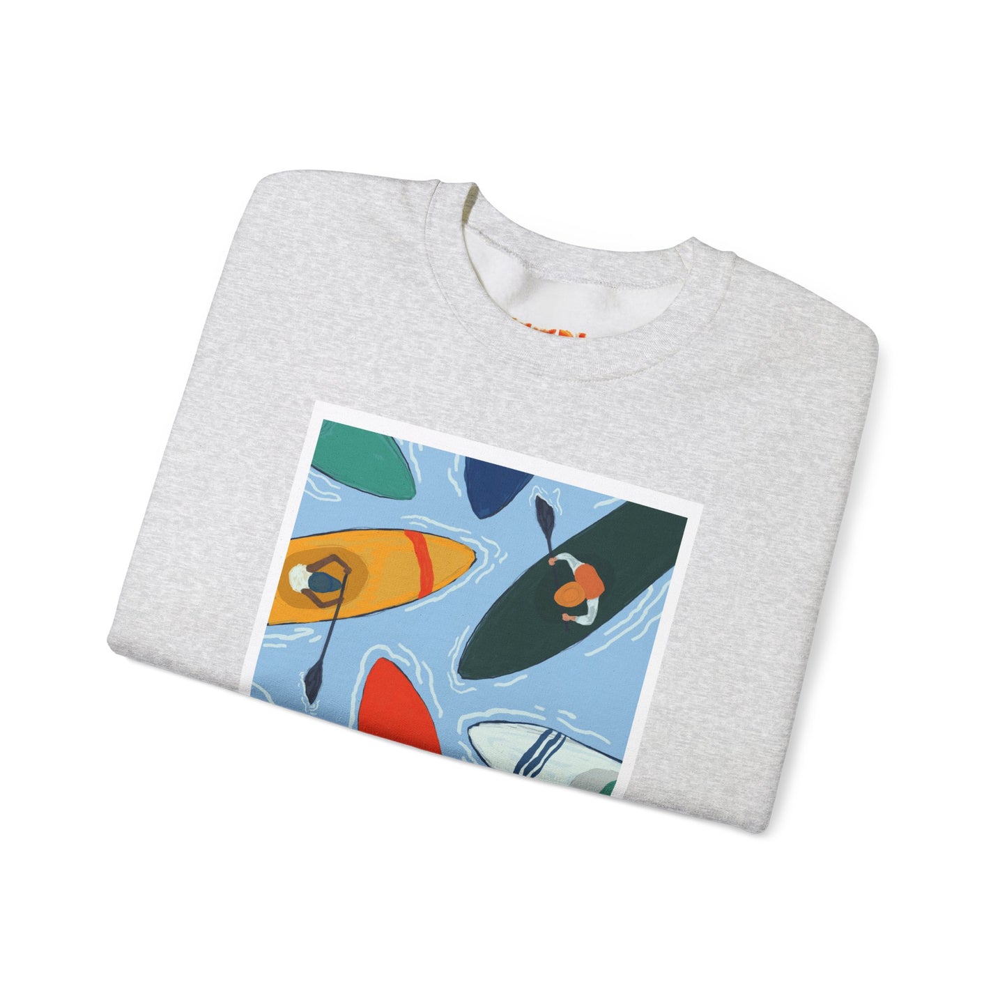 Colorful Kayak Print Crewneck Sweatshirt, Cozy Unisex Pullover, Perfect for Outdoor Lovers, Kayaking Gift, Summer Vibes, Artsy Crewneck, Comfy Pullover, Funky, Quirky Art