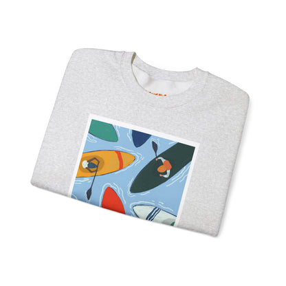 Colorful Kayak Print Crewneck Sweatshirt, Cozy Unisex Pullover, Perfect for Outdoor Lovers, Kayaking Gift, Summer Vibes, Artsy Crewneck, Comfy Pullover, Funky, Quirky Art