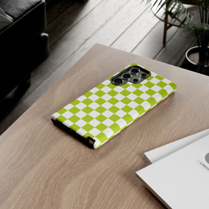 Lively Checker Pattern Phone Case | Tough Cases, Green Checkered Design, Unique Cell Phone Cover, Trendy Accessory, Gift Idea