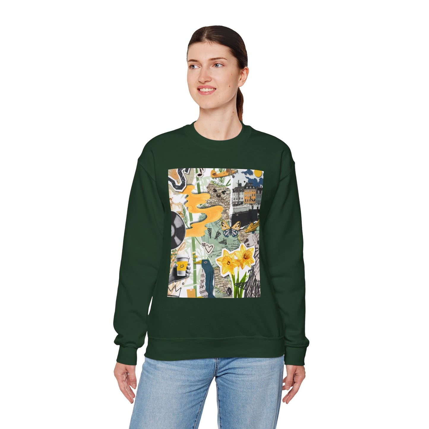 Vibrant Art Sweatshirt for Creatives, Cozy Fall Layering, Gift for Artists, Unique Graphic Pullovers, Casual Everyday Wear, Abstract, Vintage, Collage, Crewneck, Cool Hoodies