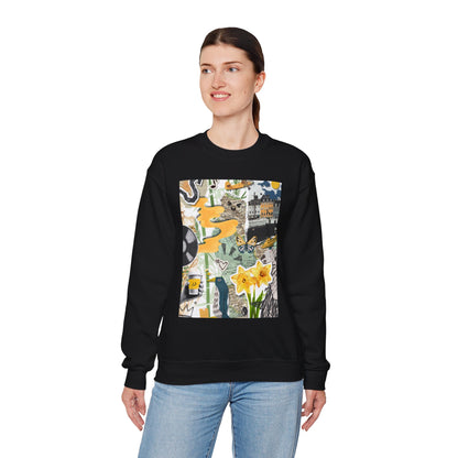 Vibrant Art Sweatshirt for Creatives, Cozy Fall Layering, Gift for Artists, Unique Graphic Pullovers, Casual Everyday Wear, Abstract, Vintage, Collage, Crewneck, Cool Hoodies