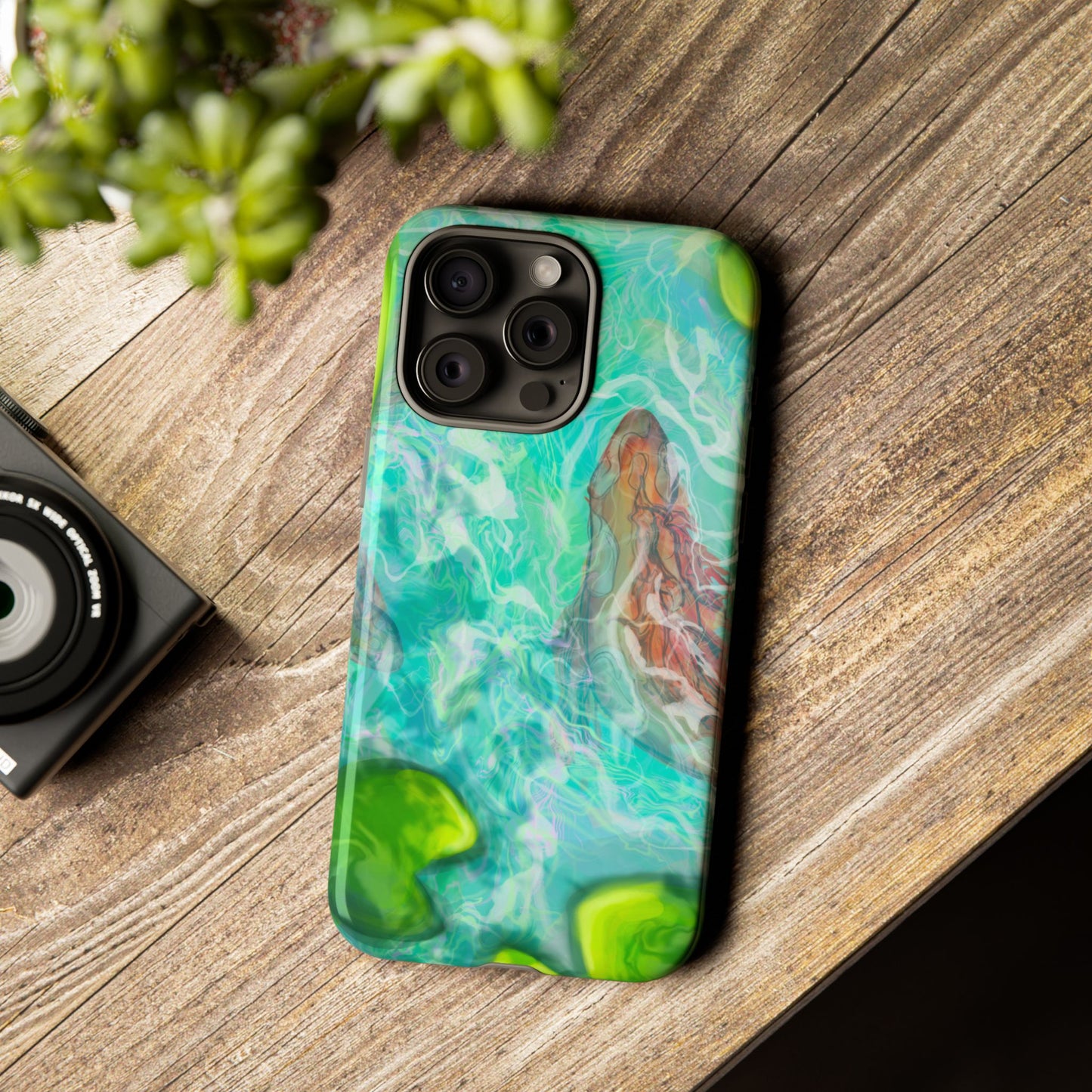 Watercolor Phone Case, Nature Lover Gift, Tough Phone Cover, Phone Accessory, Unique Design for Spring/Summer, Lily Pad, Fish Pond